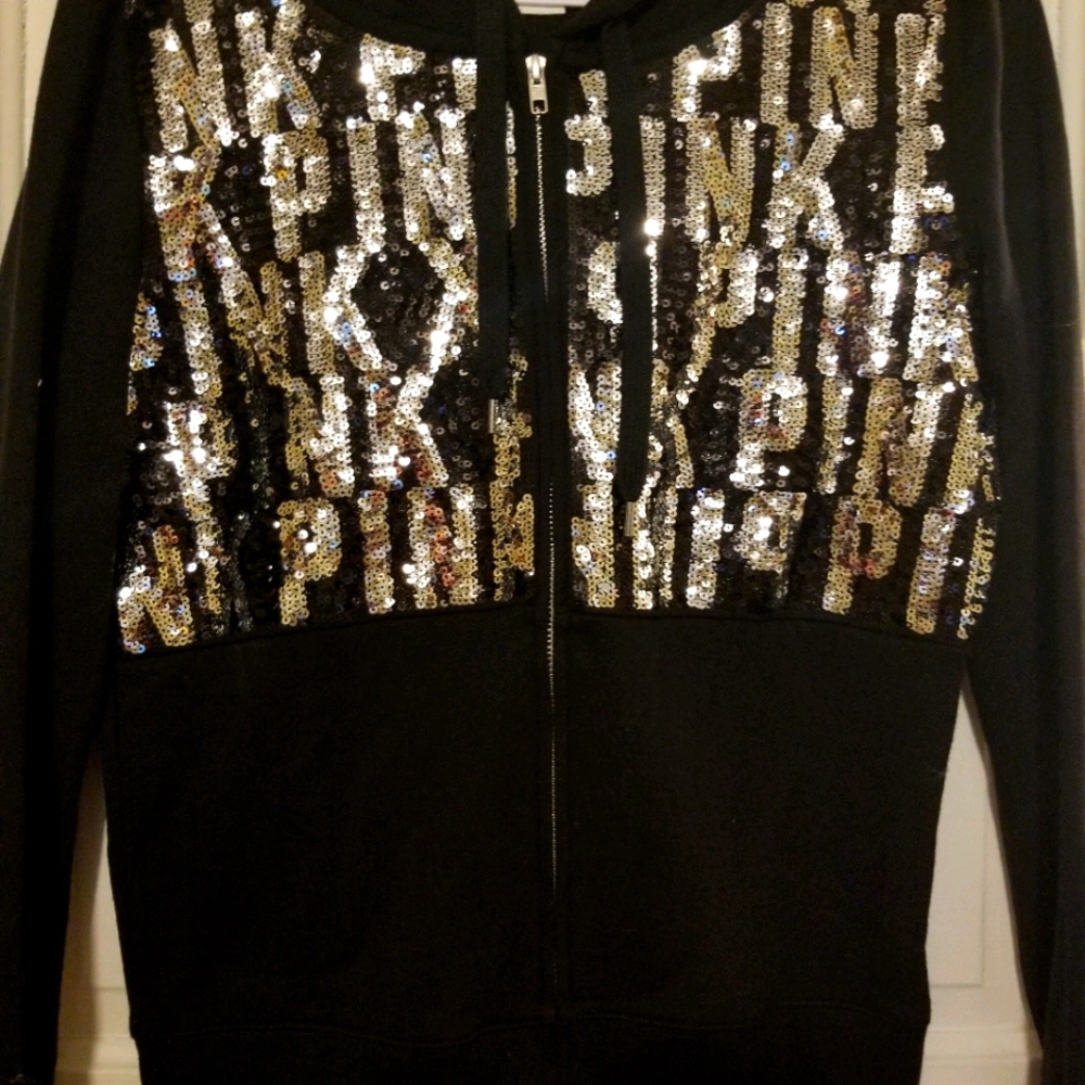 Nwot Pink Victoria's secret bling black hoodie